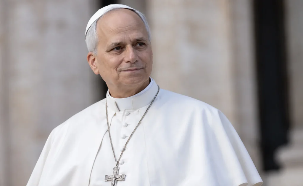 Ritratto illustrativo di Papa Leone XIV, protagonista delle notizie sulle condizioni di salute dopo l'intervento al polmone.